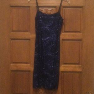 Jodi Kristopher navy with purple sparkle sundress.